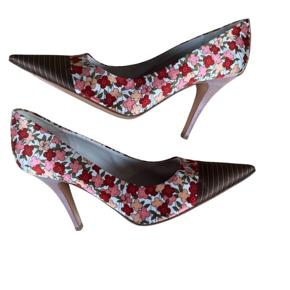 Louis Vuitton Multicolor Floral Print Satin Pointed Toe Pumps Heels Size 39 - Picture 6 of 12